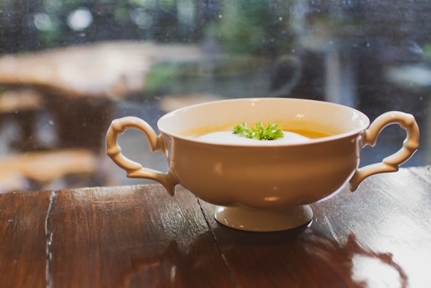 Comforting soup in bowl