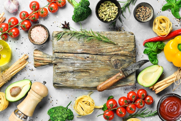 Fresh ingredients on wooden table